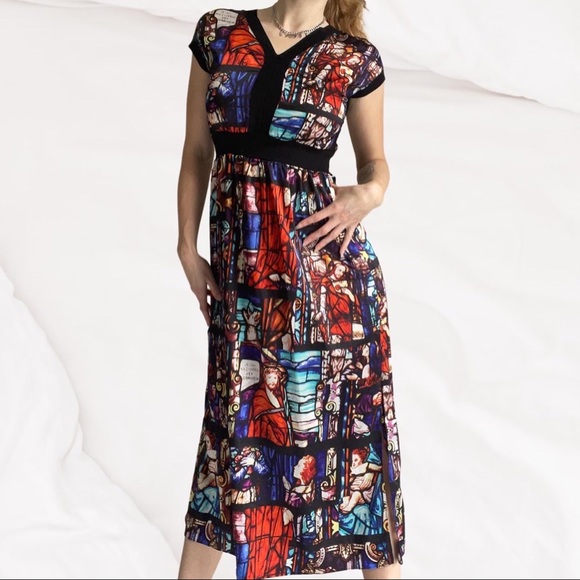 Divine PURUIDI Italian designer maxi dress with stained glass biblical print - Picture 3 of 10